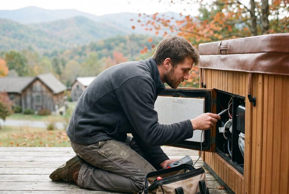 Tech inspects hot tub